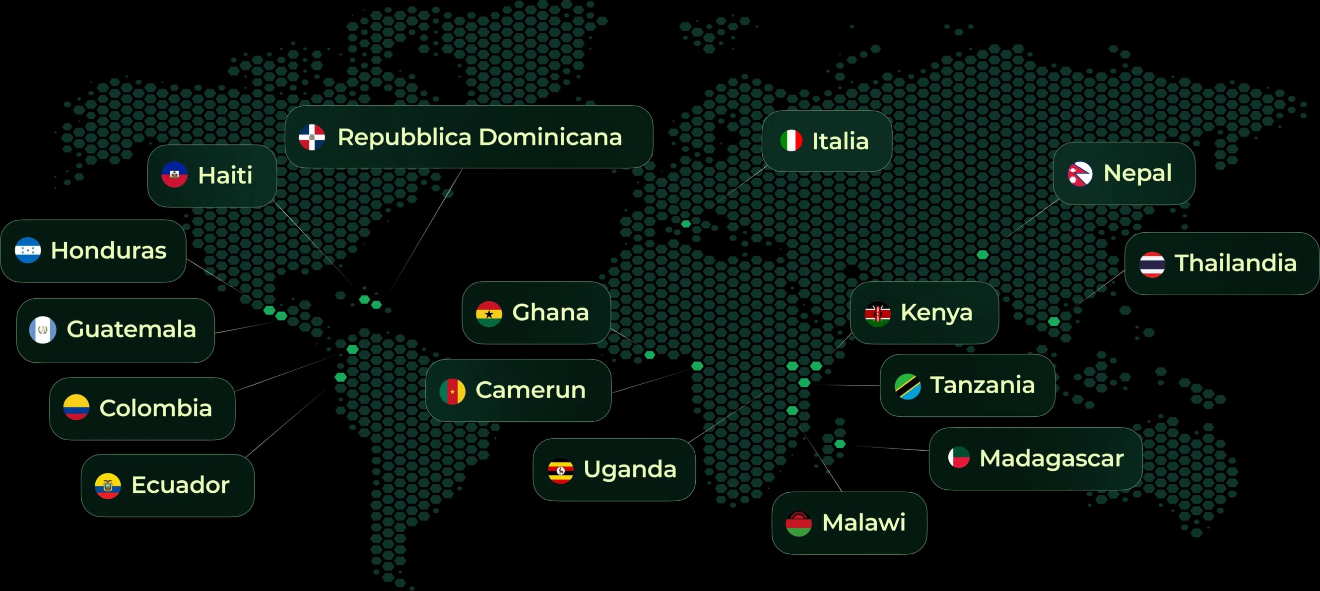 Mappa dei paesi in cui Regenera sviluppa i progetti